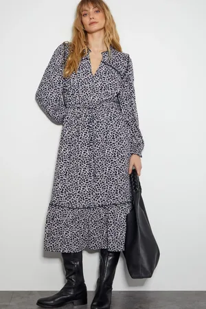 Monsoon Noiv Scallop Print Jersey Midi 100% Cotton DressLarge