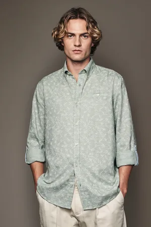 Next Roll Sleeve Textured Floral 100% Cotton Oxford ShirtM