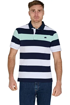 Raging Bull Green 100% Cotton Short Sleeve Irregular Stripe Rugby ShirtLarge