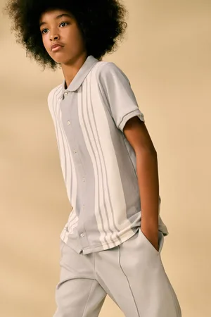 Next 100% Cotton Stripe Button Through Short Sleeve Polo Shirt (3-16yrs)116122cm