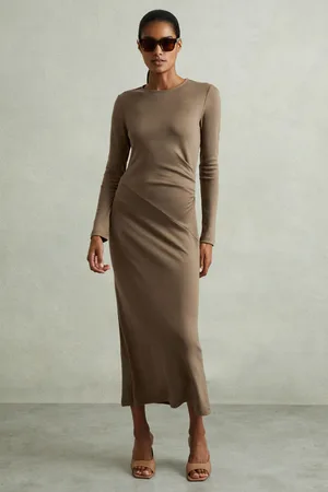 Reiss Sloane Wool Ruche Detail Midi DressS