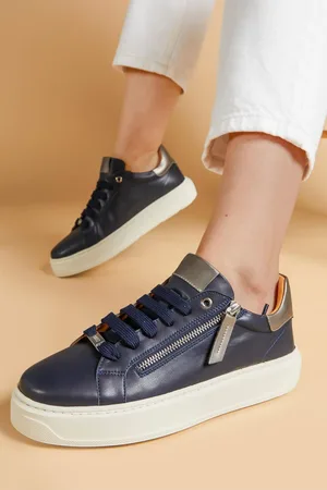 JONES BOOTMAKER Blue Paulina Chunky Leather TrainersEU 39 (UK 6)