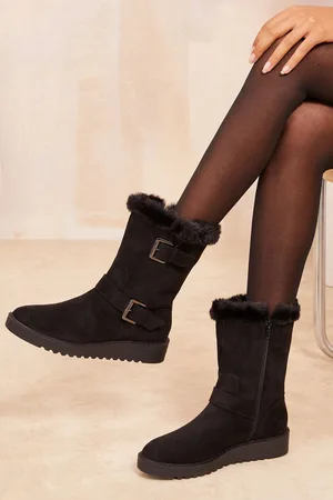 Friends Like These Low Wedge Double Buckle Faux Suede Calf BootsEU 40 (UK 7)