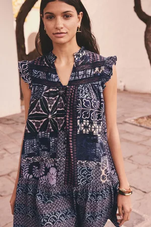 Next Frill Detail Lace Insert Mini Dress with Linen34