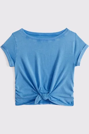 Abercrombie & Fitch Basic Short Sleeve Tie Front Cropped T-Shirt158164cm