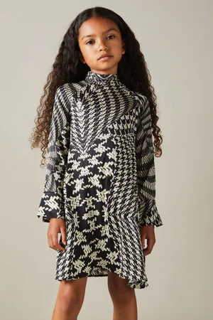 Reiss Ester Dogtooth jurk met uitlopende zoom12