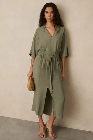 Reiss Cecilia Shirred-Waist Midi Shirt Dress42