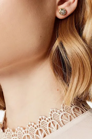 Karen Millen Silver Tone Crystal Sprinkle Stud EarringsEén