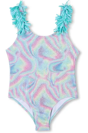 Billieblush Blue Multicolour Wavy Print Swimsuit With Tassel Shoulder Detail140146cm