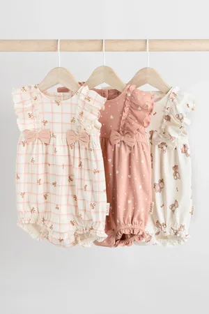 Next Baby Bow Bear 100% Cotton Rompers 3 Pack7480cm