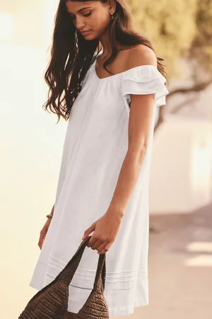 Next V-Neck Ruffle Sleeve Mini Dress with Linen36