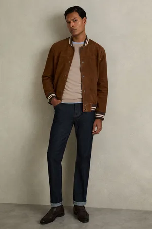 Reiss Banridge Suede Stripe-Trim Bomber JacketL