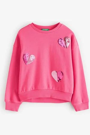 Benetton Pink Girls Pull On Crewneck 100% Cotton Sweatshirt140146cm