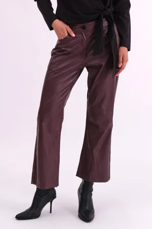 Religion Nebula Faux Leather Boot Cut Trousers In Matt Finish36