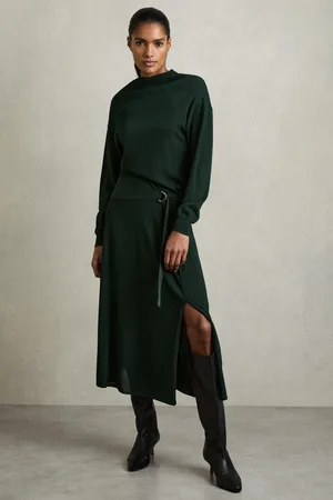 Reiss Alina Compact-Knit Belted Midi DressM