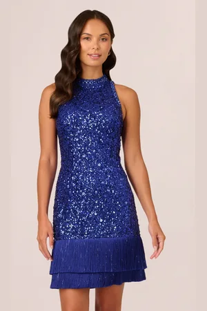 Adrianna Papell Blue Beaded Fringe Dress42
