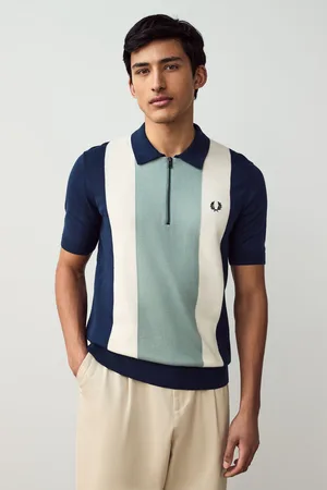Fred Perry Zwart T-shirt met verticale strepen en ritssluiting2X-Large