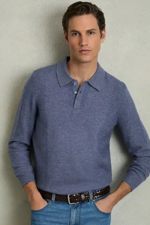 Reiss Kingsley Wool Textured Long Sleeve Polo ShirtL