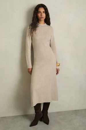 Reiss Mila Knitted Mélange Midi Dress With CashmereM