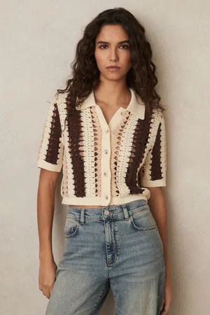Reiss Roni Cotton Crochet Striped Shirtlarge