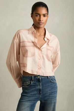 Reiss Darcy Cotton Denim-Print Cropped Shirt38