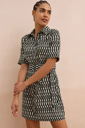 Next Long Sleeve Mini Tie Waist Shirt Dress48