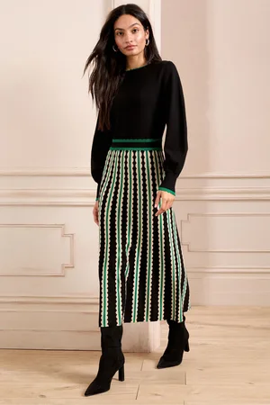 Love & Roses Chevron Long Sleeve Knitted Midi Dress44