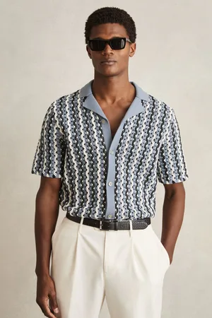 Reiss Roulette Textured Knit Cuban Collar Shirtmedium