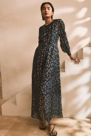 Next Long Sleeve Tie Waist Crew Neck Maxi Dress44