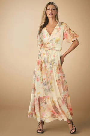 Next Mesh Pleated Puff Sleeve Waist Detail Occasion Midi Dress42
