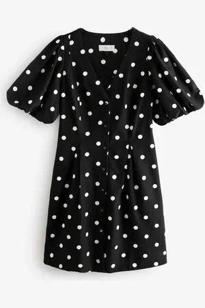 Next V-Neck Puff Sleeve Mini Dress with Linen48