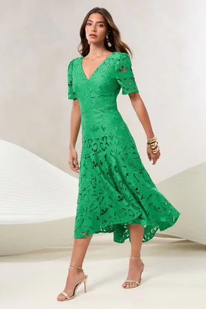 Lipsy London Premium Broderie Lace Short Sleeve V-Neck High Low Midi Dress42