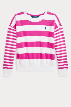 Ralph Lauren Girls Striped French Terry Pink/White Sweatshirt8 Jaar (128 cm)