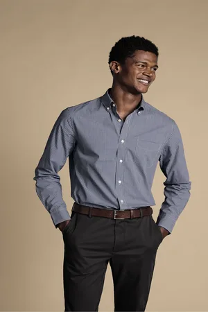 Charles Tyrwhitt Slim Fit Mini Gingham Non-Iron Stretch Poplin 100% Cotton ShirtS