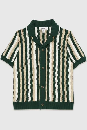 Reiss Carrington Cotton Crochet Stripe Cuban Shirt158164cm