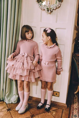 Angels Face Pink 100% Cotton Elin Long Sleeve Knit With Tulle Dress4