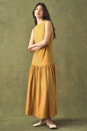 Next Sleeveless Drop Waist 100% Cotton Crew Neck Midi Dress42tall