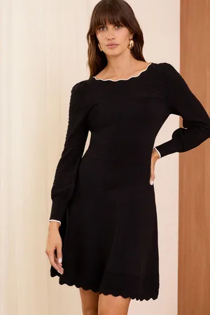 Love & Roses Scallop Neck Knitted Pointelle Mini Dress46