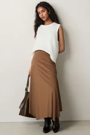 Next Faux Suede Asymmetric Hem Midi Skirt36 R