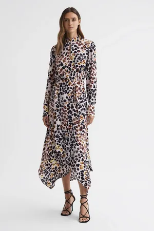 Reiss Lira Animal Print Belted Midi Dress34