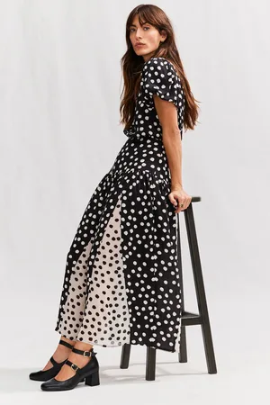Next Short Sleeve Crew Neck Spliced Midi Dress42