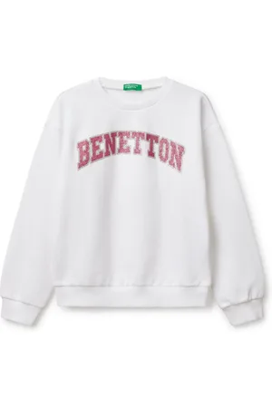 Benetton Girls Logo Crewneck 100% Cotton White Sweatshirt8