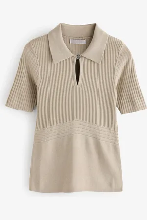 Guess Flora Cut Out Short Sleeve 100% Cotton Brown Polo ShirtXL