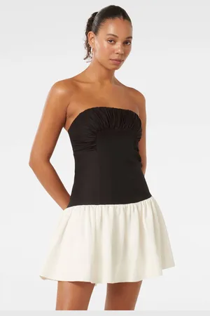 Forever New Mini Carla Strapless Contrast Dress With A Touch Of Linen42