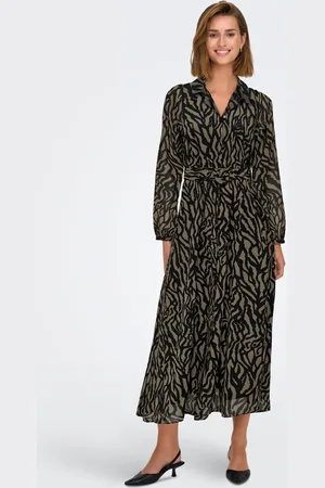 ONLY Long Sleeve Animal Print Belted Midaxi Shirt Dress34