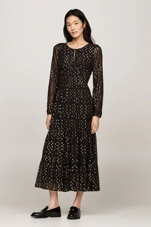 Tommy Hilfiger Fil Coupe zwarte glinsterende maxi-jurk34