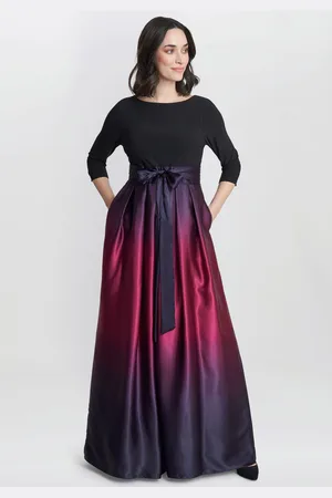 Gina Bacconi Purple Ingrid V-Neck Back Ombre Satin Maxi Dress44