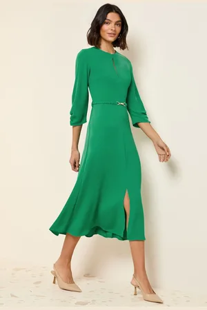 Friends Like These Long Sleeve Gold Belted Tailored Midi Dress48
