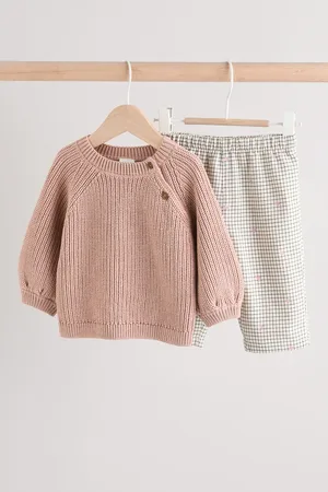 Next Knitted 100% Cotton Baby Jumper & Woven Trousers Set (0mths-2yrs)6