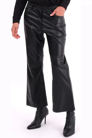 Religion Nebula Faux Leather Boot Cut Trousers in Matt Finish36